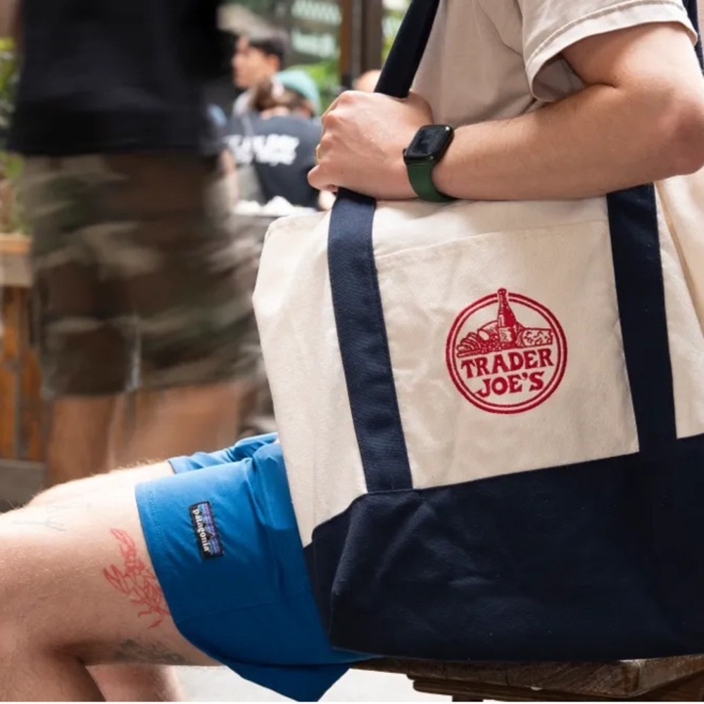 Trader Joe's Large Heavy Duty Canvas Tote Bag - Navy & Cream - Picture 5 of 8